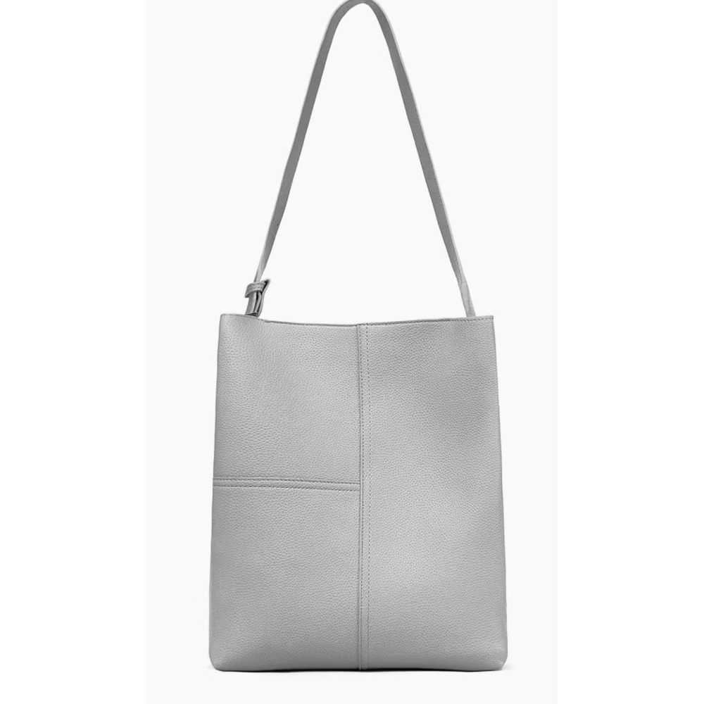 Newbella Grey Pebbled Faux Leather Shoulder Bag Large Minimalist BW800454ALG